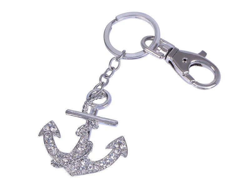 Alilang Silver Tone Clear Rhinestones Nautical Anchor Sailor Key Chain - Image 1